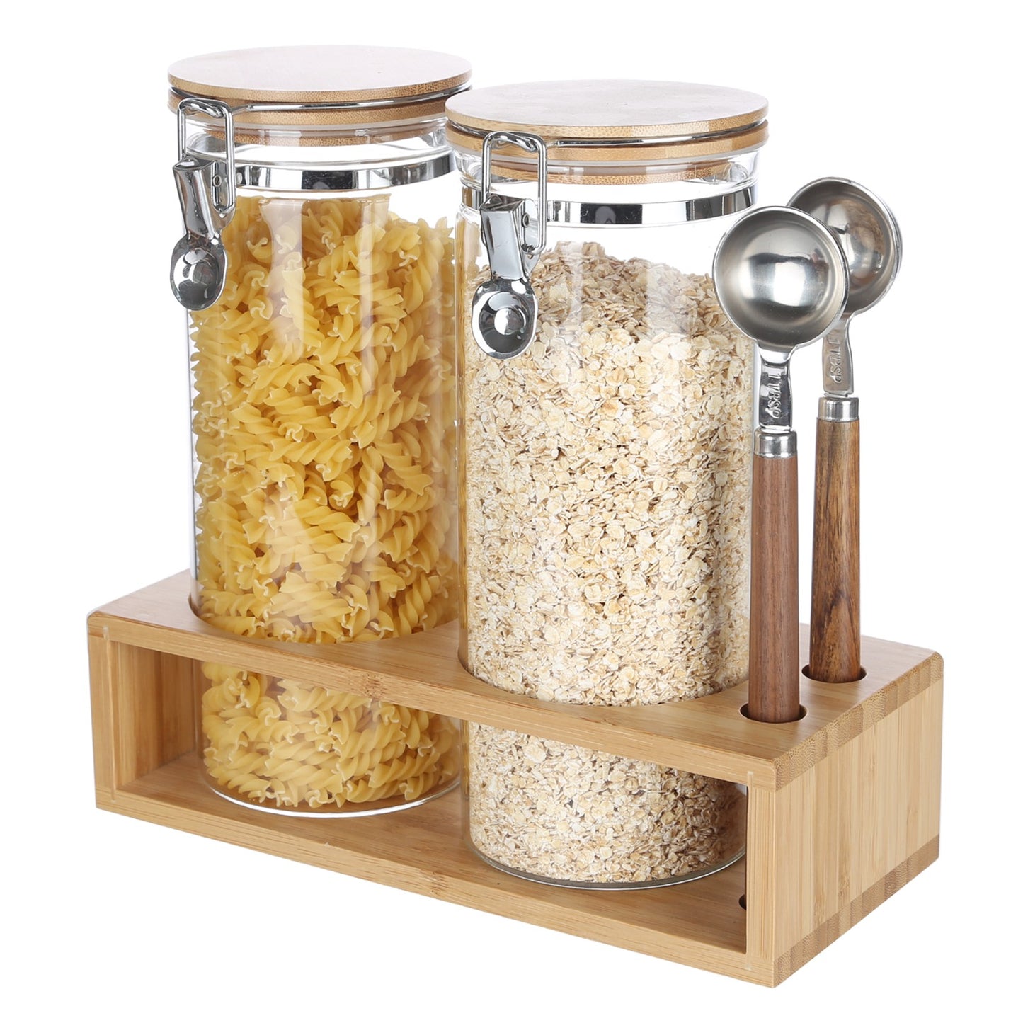 KKC HOME ACCENTS Airtight Tall Glass Coffee Sugar Jar Canisters with Hinged Lids and Scoops for Kitchen Countertop,Sealed Glass Containers for Ground Coffee, Beans,Brown Sugar,Loose Tea,Flour