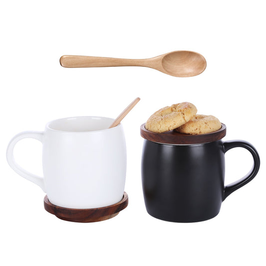 KKC HOME ACCENTS Ceramic Coffee Mug set of 2 with Lid,Ceramic Coffee Mugs Black & White , 13 OZ , Ceramic Coffee Cups