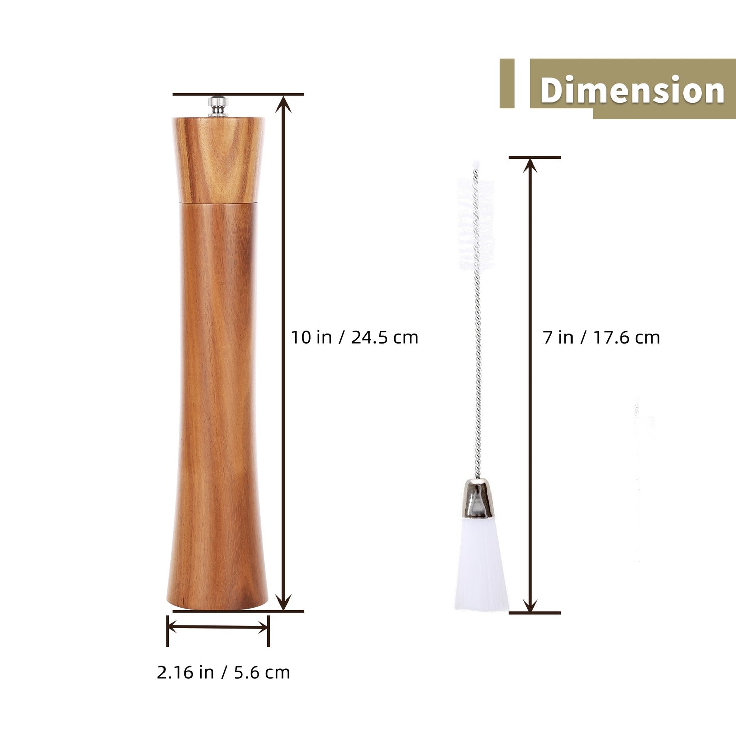 KKC 10inch Acacia Wooden Pepper Grinder Salt Mill Spice Herb Grinder for Kitchen Grinding Tool
