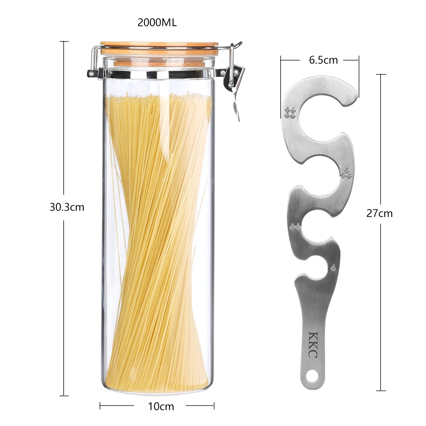 KKC HOME ACCENTS Glass Pasta Storage Container with Measuring Tool, 68 Floz