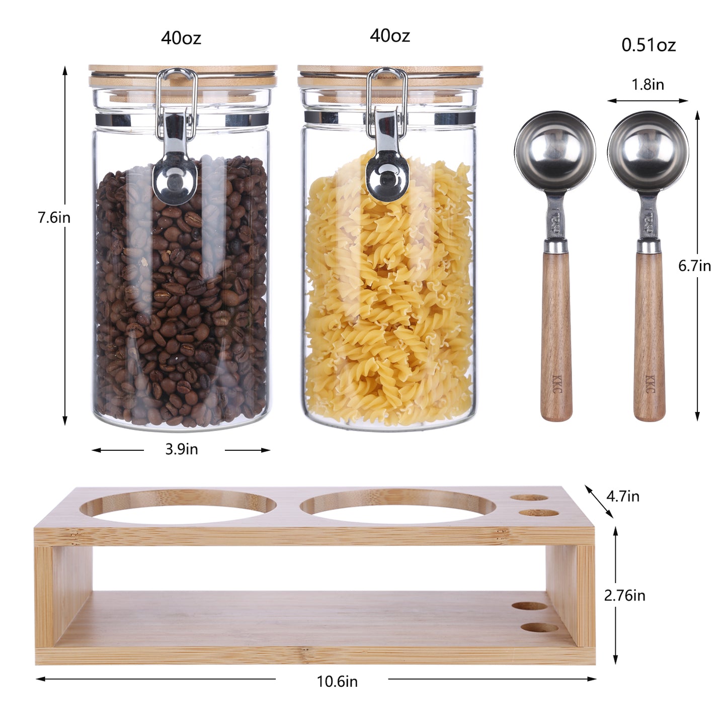 KKC HOME ACCENTS Glass Coffee and Sugar Containers with Airtight Hinged Lids,Sealed Glass Jar Canisters with Scoops for Ground Coffee,Beans,Loose Leaf Tea,Nuts,Matcha,40 Fluid-oz