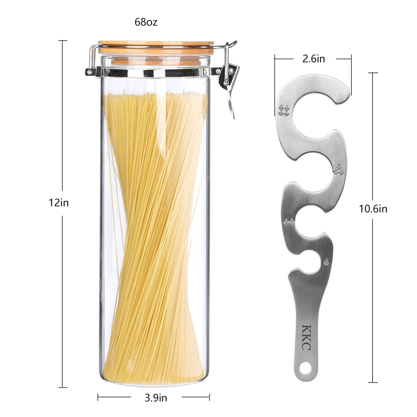 KKC HOME ACCENTS Glass Pasta Storage Container with Measuring Tool, 68 Floz