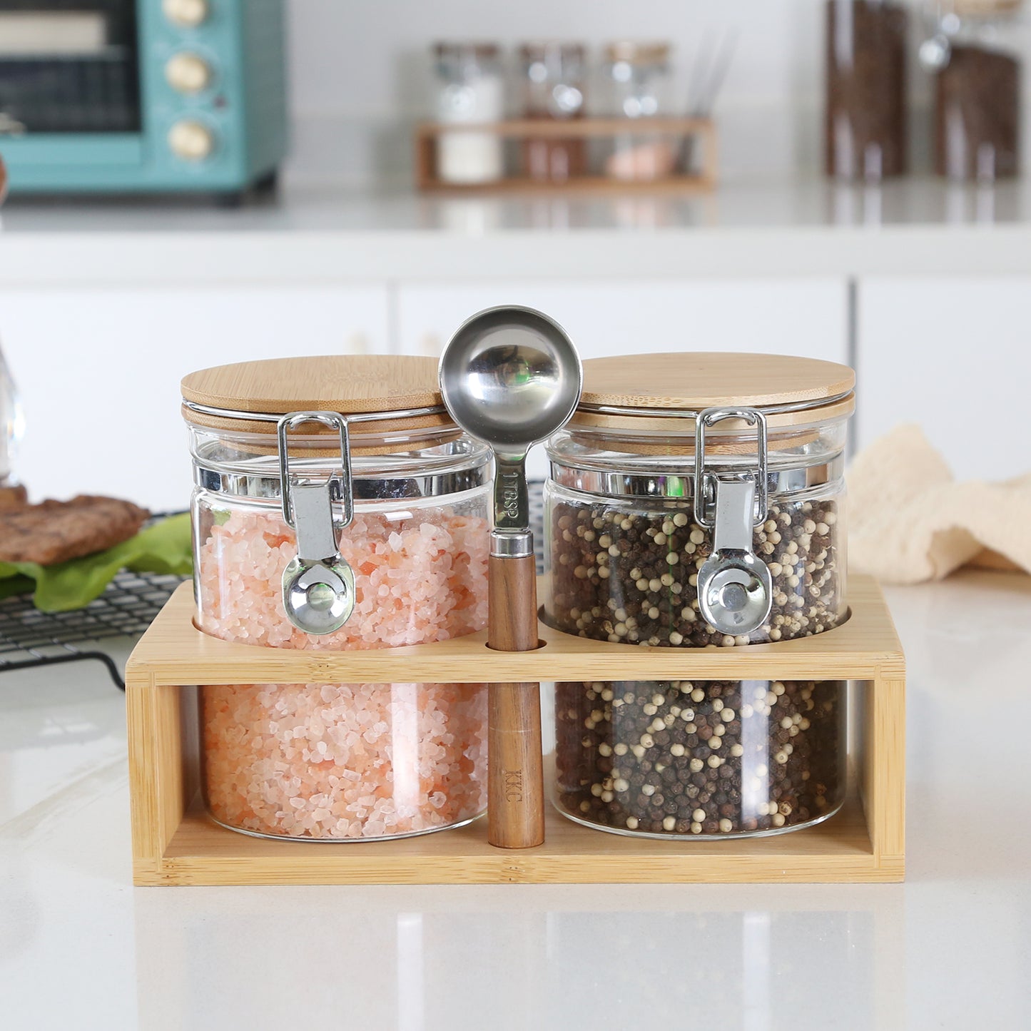 KKC HOME ACCENTS Borosilicate Glass Sugar Salt Storage Containers with Airtight Locking Clamp Lids,Sealed Glass Jar Canisters for Brown Sugar,Loose Tea,Coffee,27 Fluid-oz