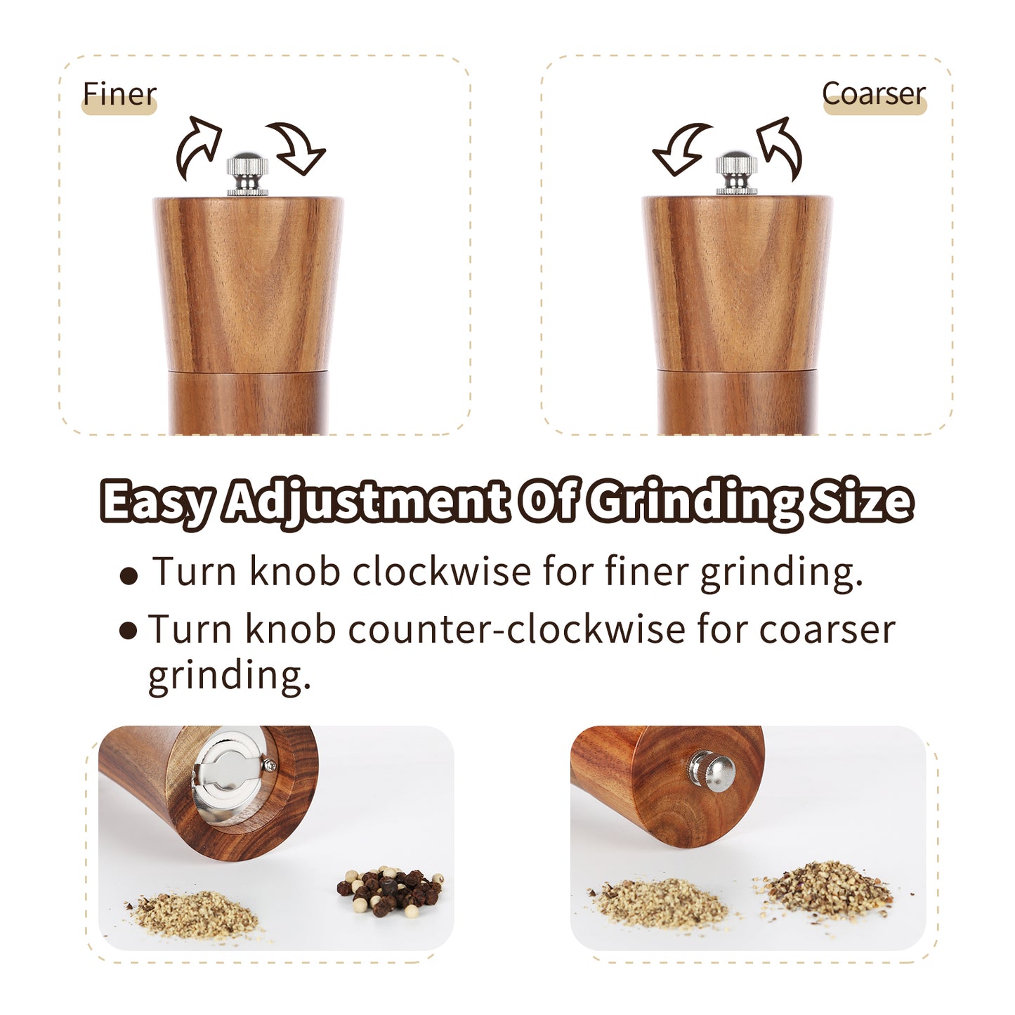 KKC 10inch Acacia Wooden Pepper Grinder Salt Mill Spice Herb Grinder for Kitchen Grinding Tool