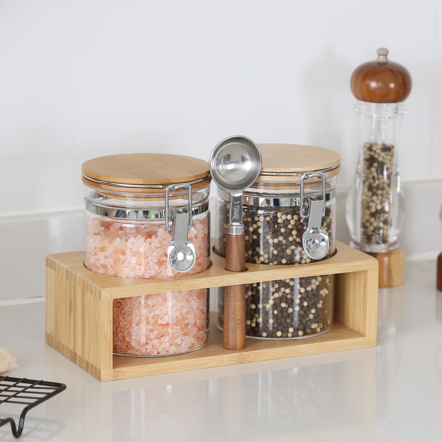 KKC HOME ACCENTS Borosilicate Glass Sugar Salt Storage Containers with Airtight Locking Clamp Lids,Sealed Glass Jar Canisters for Brown Sugar,Loose Tea,Coffee,27 Fluid-oz