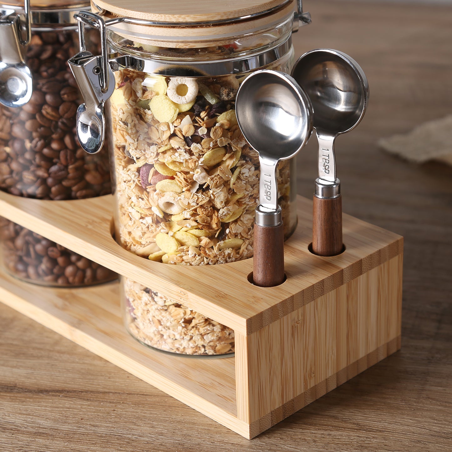 KKC HOME ACCENTS Glass Coffee and Sugar Containers with Airtight Hinged Lids,Sealed Glass Jar Canisters with Scoops for Ground Coffee,Beans,Loose Leaf Tea,Nuts,Matcha,40 Fluid-oz