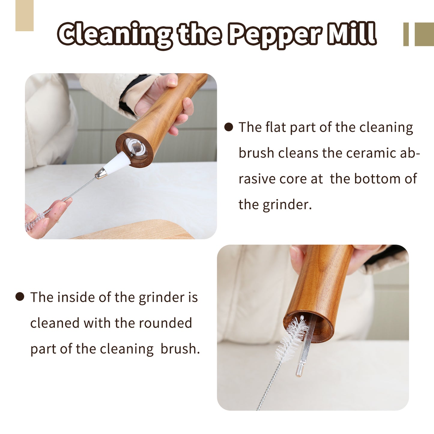 KKC 10inch Acacia Wooden Pepper Grinder Salt Mill Spice Herb Grinder for Kitchen Grinding Tool