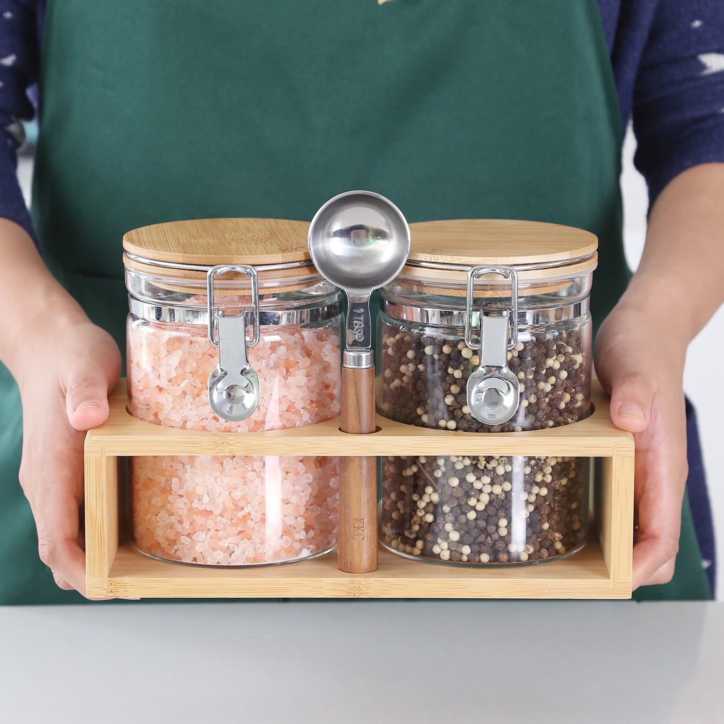 KKC HOME ACCENTS Borosilicate Glass Sugar Salt Storage Containers with Airtight Locking Clamp Lids,Sealed Glass Jar Canisters for Brown Sugar,Loose Tea,Coffee,27 Fluid-oz