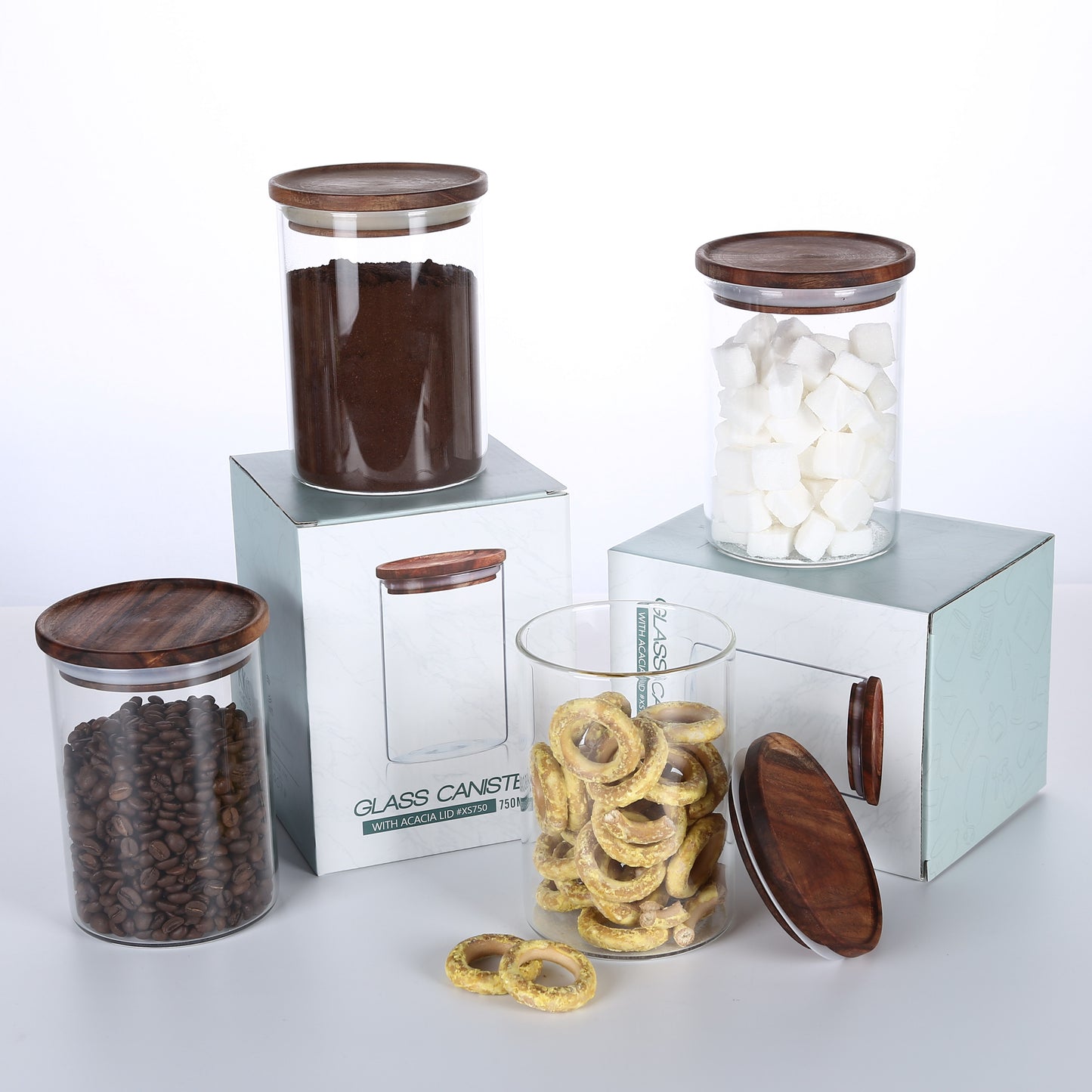 KKC Glass Airtight Food Storage Jar Containers with Wooden Lids, 25 FLoz (750 ML)