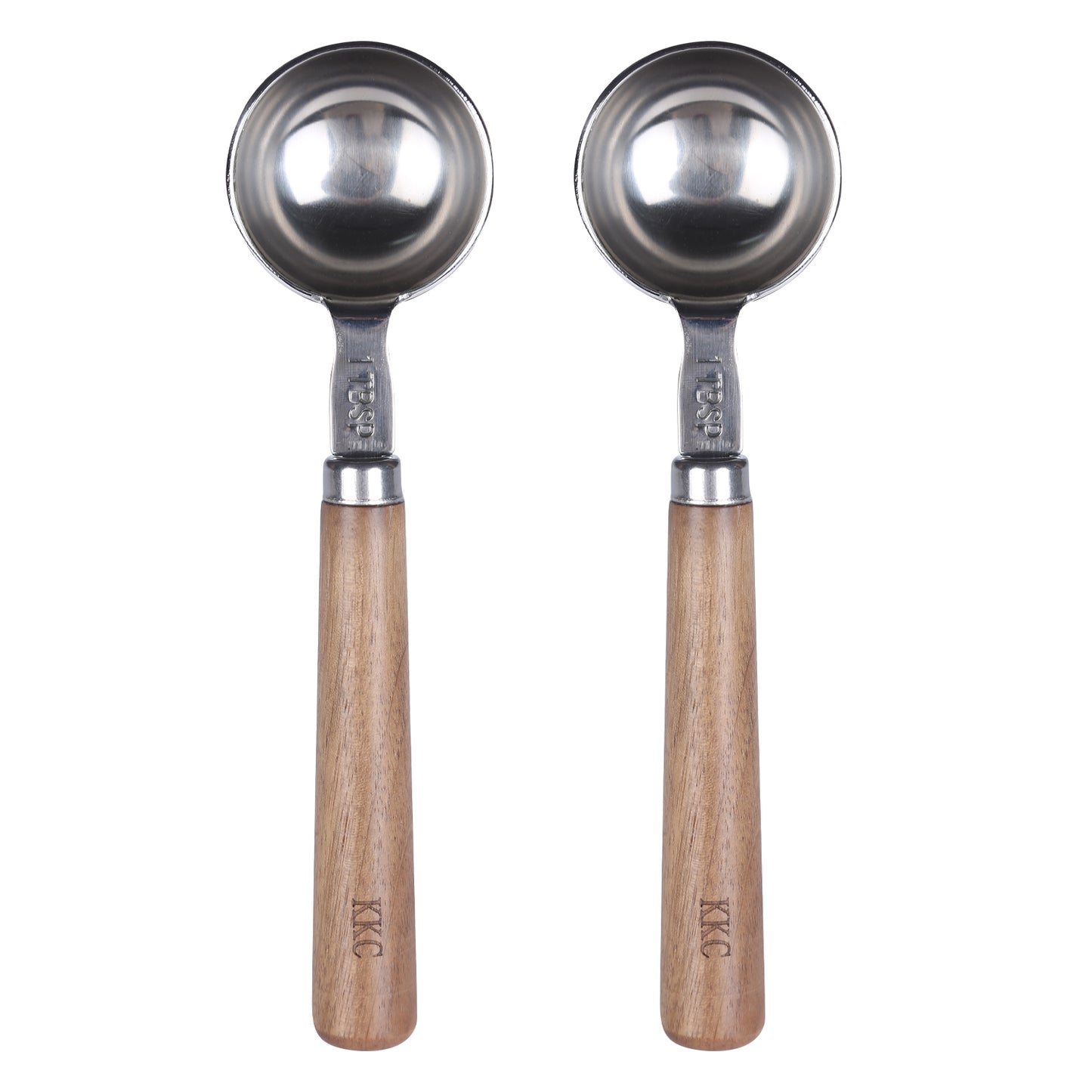 KKC, 2 Pcs Stainless Steel Coffee Spoons With Wood Handle 15ML Measuring Coffee Spoon For Coffee Beans Tea Suger, Silver (6.7")