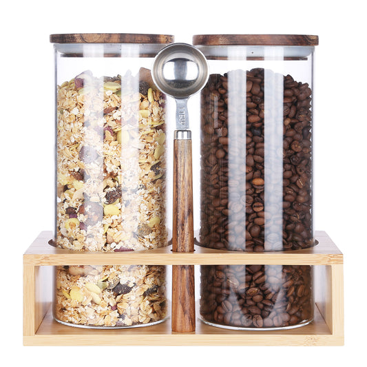 KKC HOME ACCENTS Glass Coffee Bean Storage Container with Airtight Lid, Sealed Glass Coffee Canister Jar for 600g Coffee Beans ,Ground Coffee, Nuts,Glass Canisters with Scoop,47 Fluid-oz
