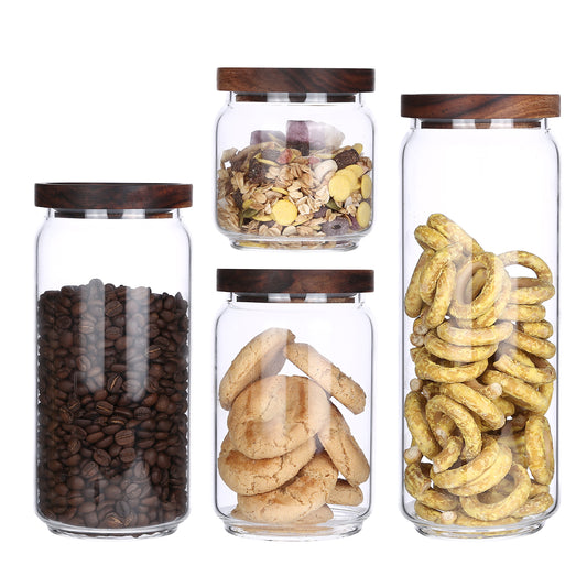 KKC HOME ACCENTS Glass Canisters with Airtight Wooden Lids, Pack of 4