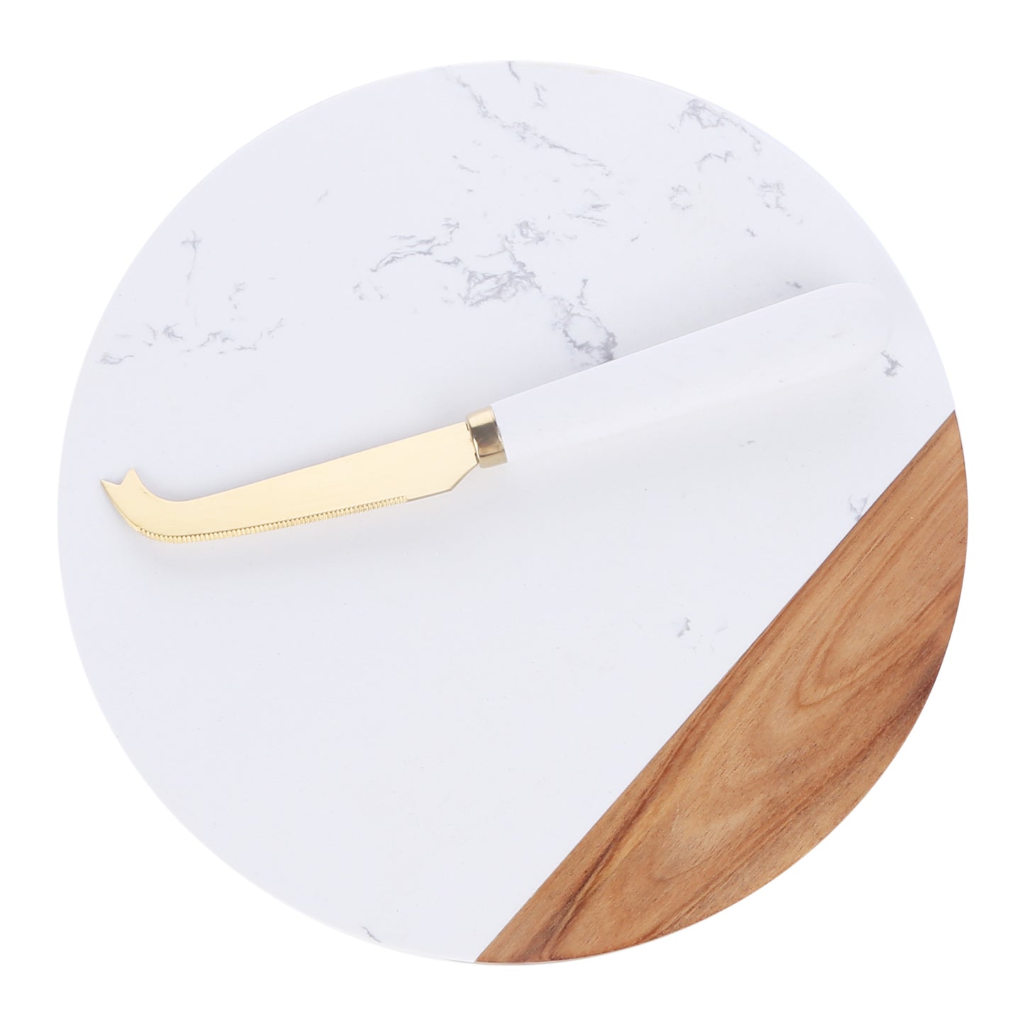 KKC HOME ACCENTS White Marble Cheese Board & Knife Set, Marble and Acacia Wood Cheese Board