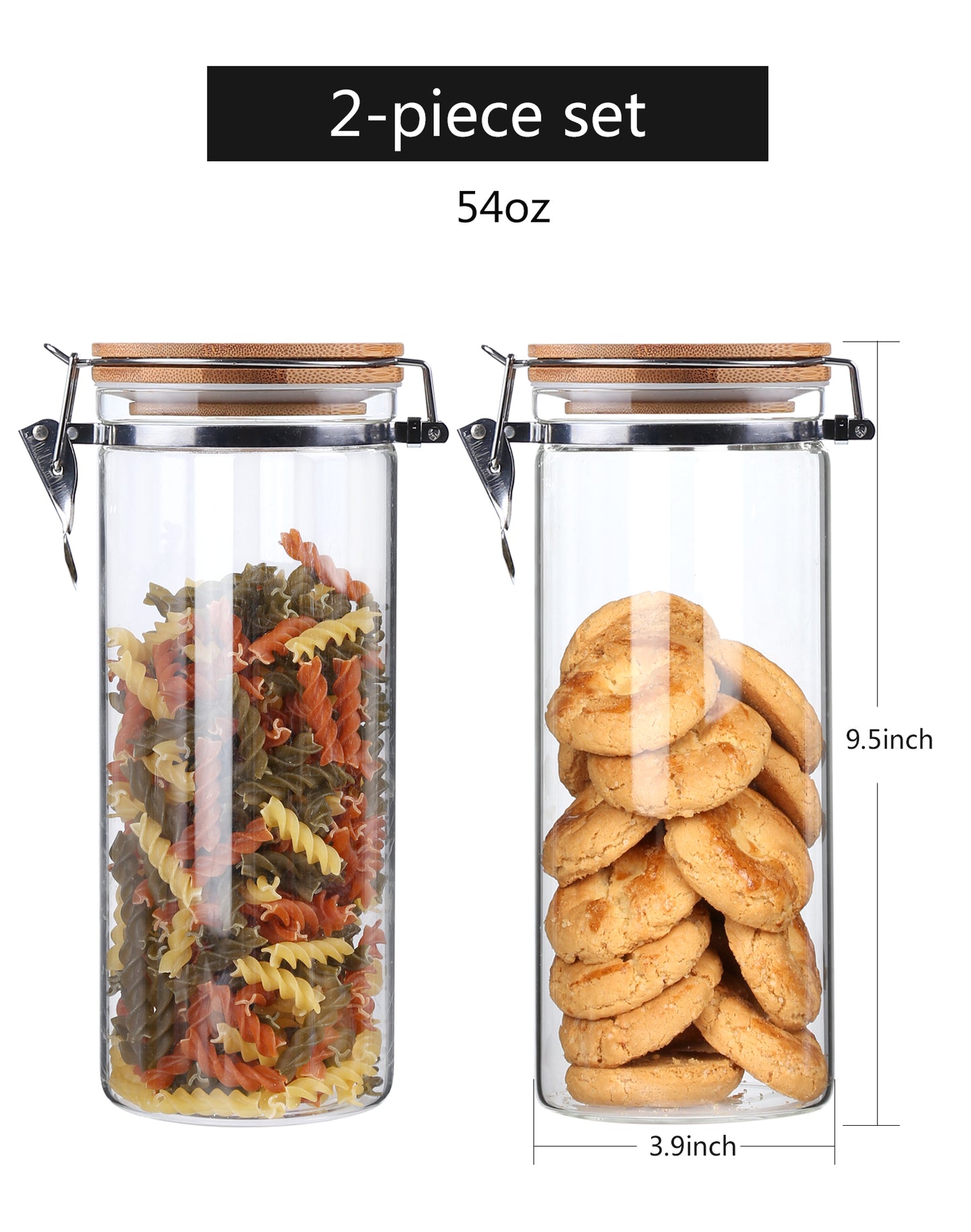 KKC Borosilicate Kitchen Glass Containers Bamboo Lids,Sealed Top Glass Containers,54 FLoz(1500 ML)
