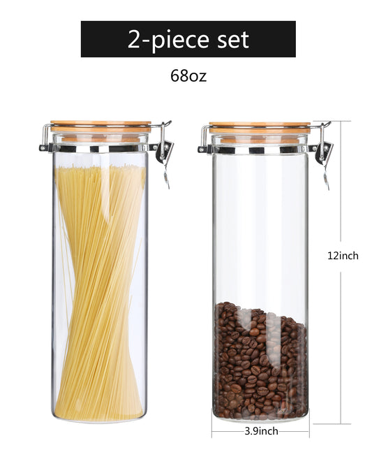KKC Home Accents Glass Spaghetti Storage Containers, 68 FLoz,2 Pack