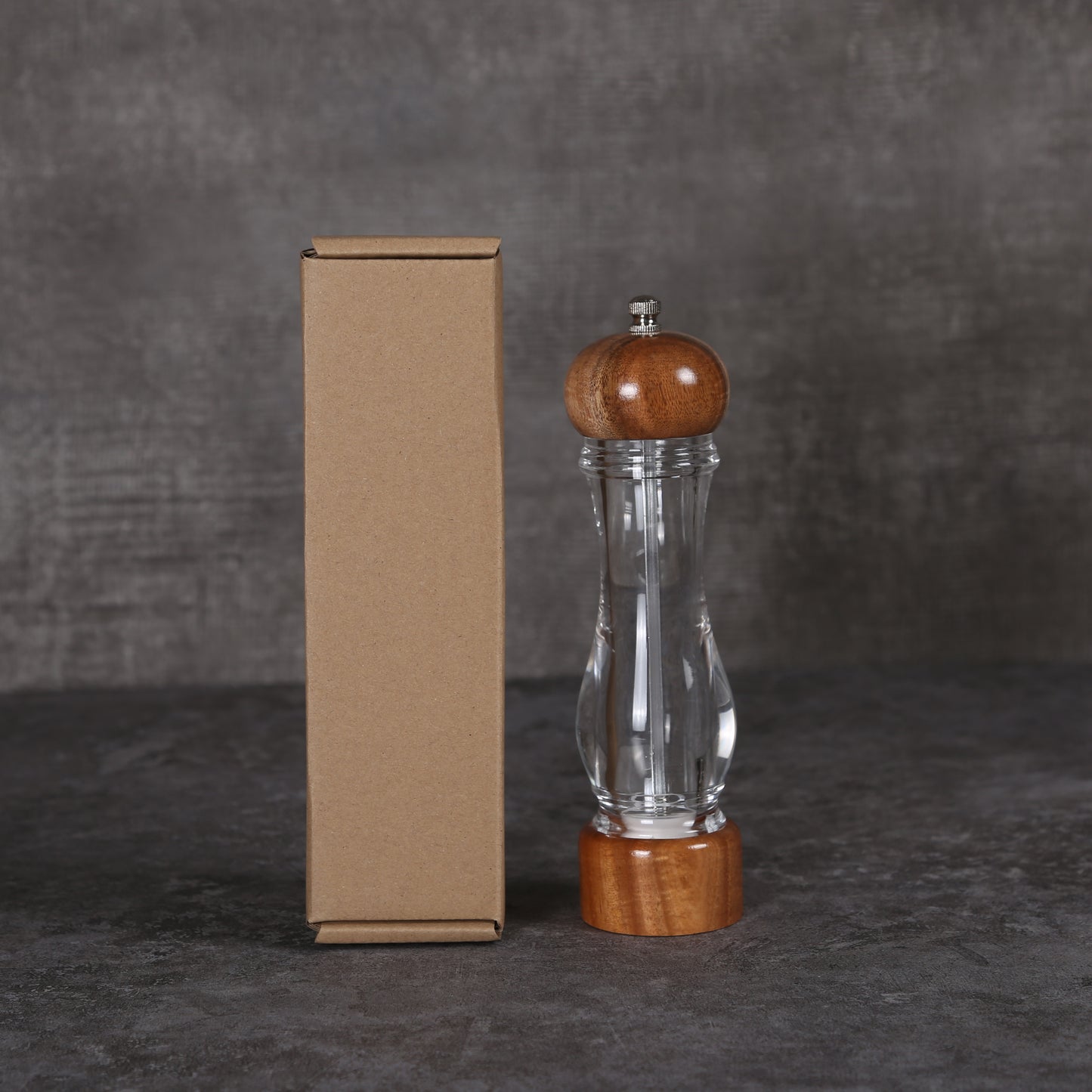 KKC HOME ACCENTS Wooden Pepper Grinder,Pepper Mill,8 Inch,Pepper Grinder Mill Acacia Wood and Acrylic,Refillable,Adjustable Coarseness Fine to Coarse
