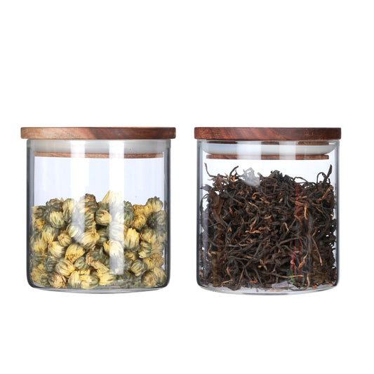 KKC Glass Storage Jars with Airtight Lids,Jar Canister with Wooden Lids,18 FLoz (550 ML x 2)