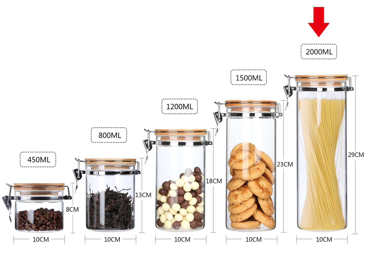 KKC Tall Glass Pasta Storage Container with Hinged Lid, 68 Floz
