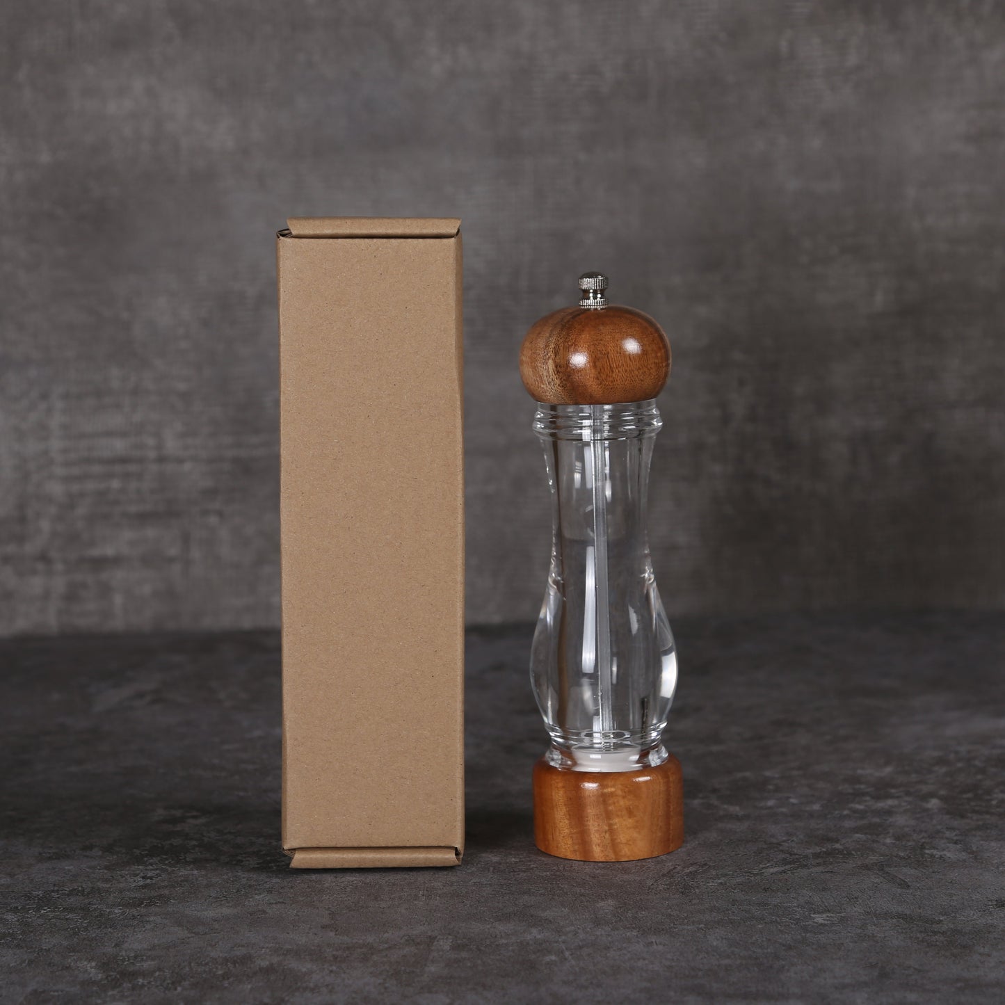 KKC HOME ACCENTS Wooden Salt and Pepper Shakers, Wooden Salt and Pepper Grinder Set Refillable,Acacia Wood and Acrylic, 8 inch, Adjustable Coarseness Fine to Coarse,2pcs