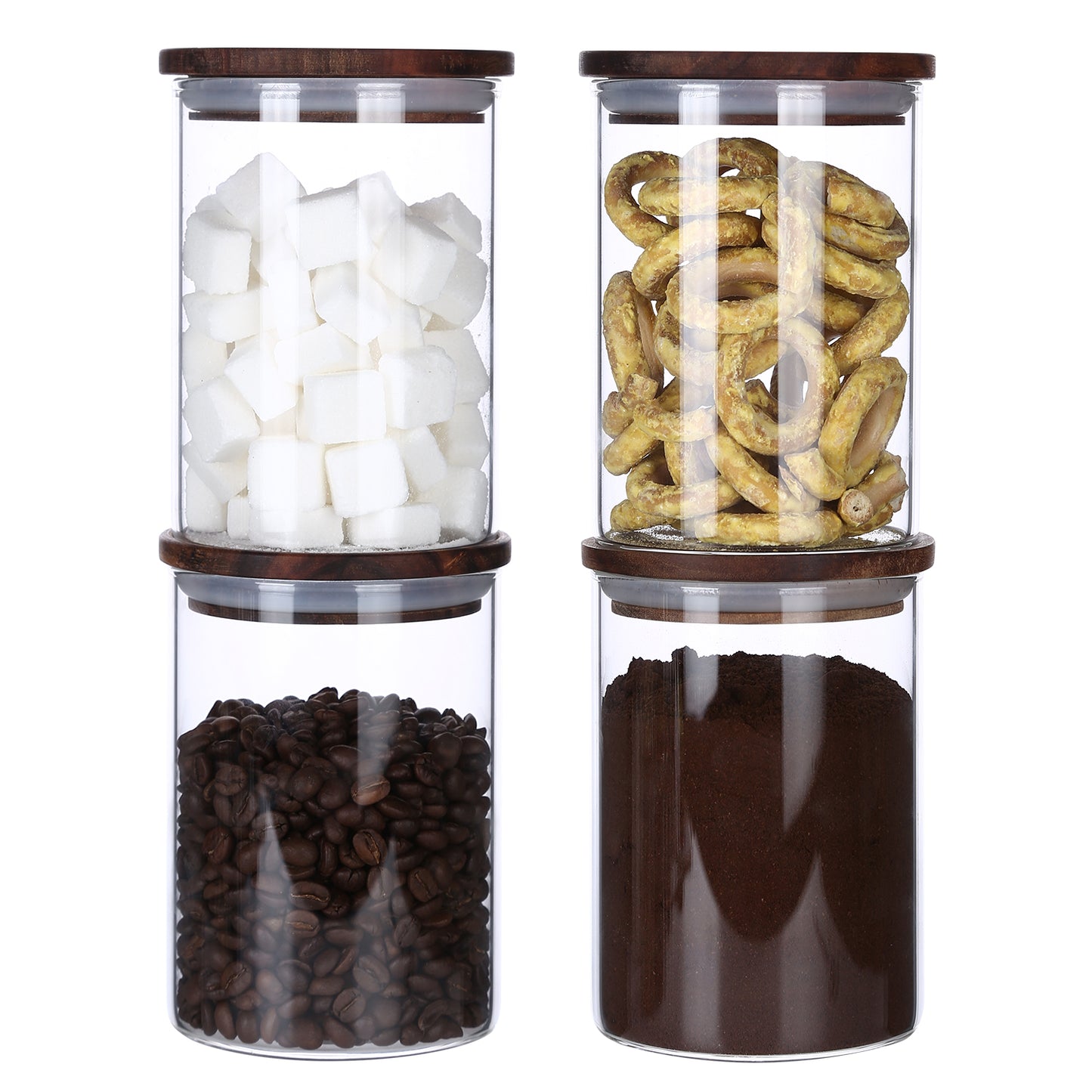 KKC Glass Airtight Food Storage Jar Containers with Wooden Lids, 25 FLoz (750 ML)