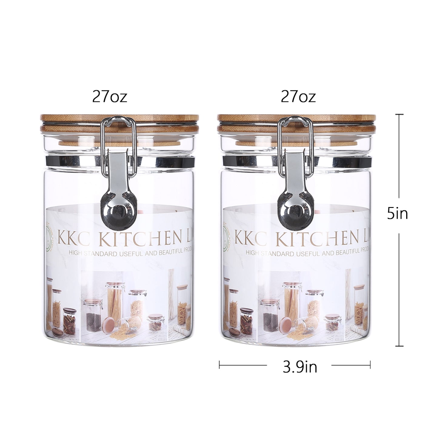 KKC Glass Storage Jars with Airtight Lids,27 Floz (800 ML x 2)