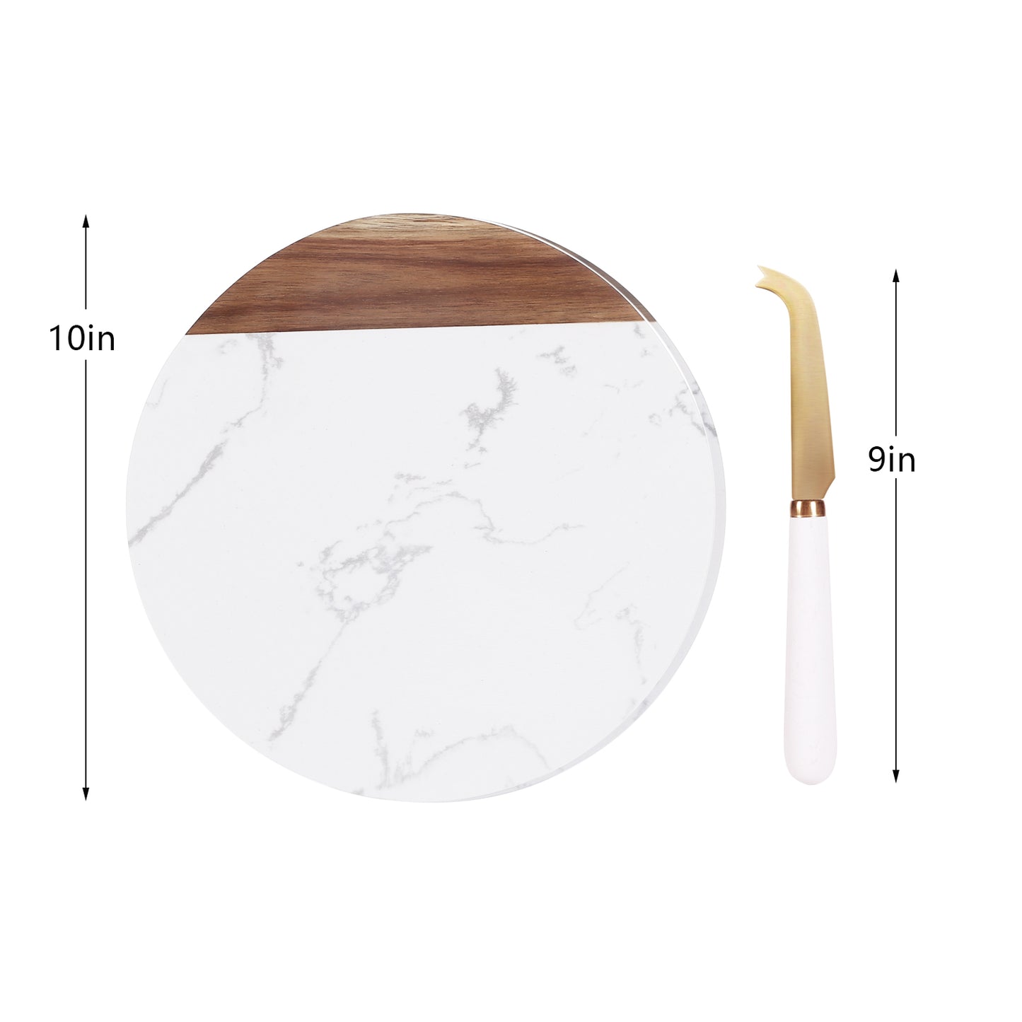 KKC HOME ACCENTS White Marble Cheese Board & Knife Set, Marble and Acacia Wood Cheese Board