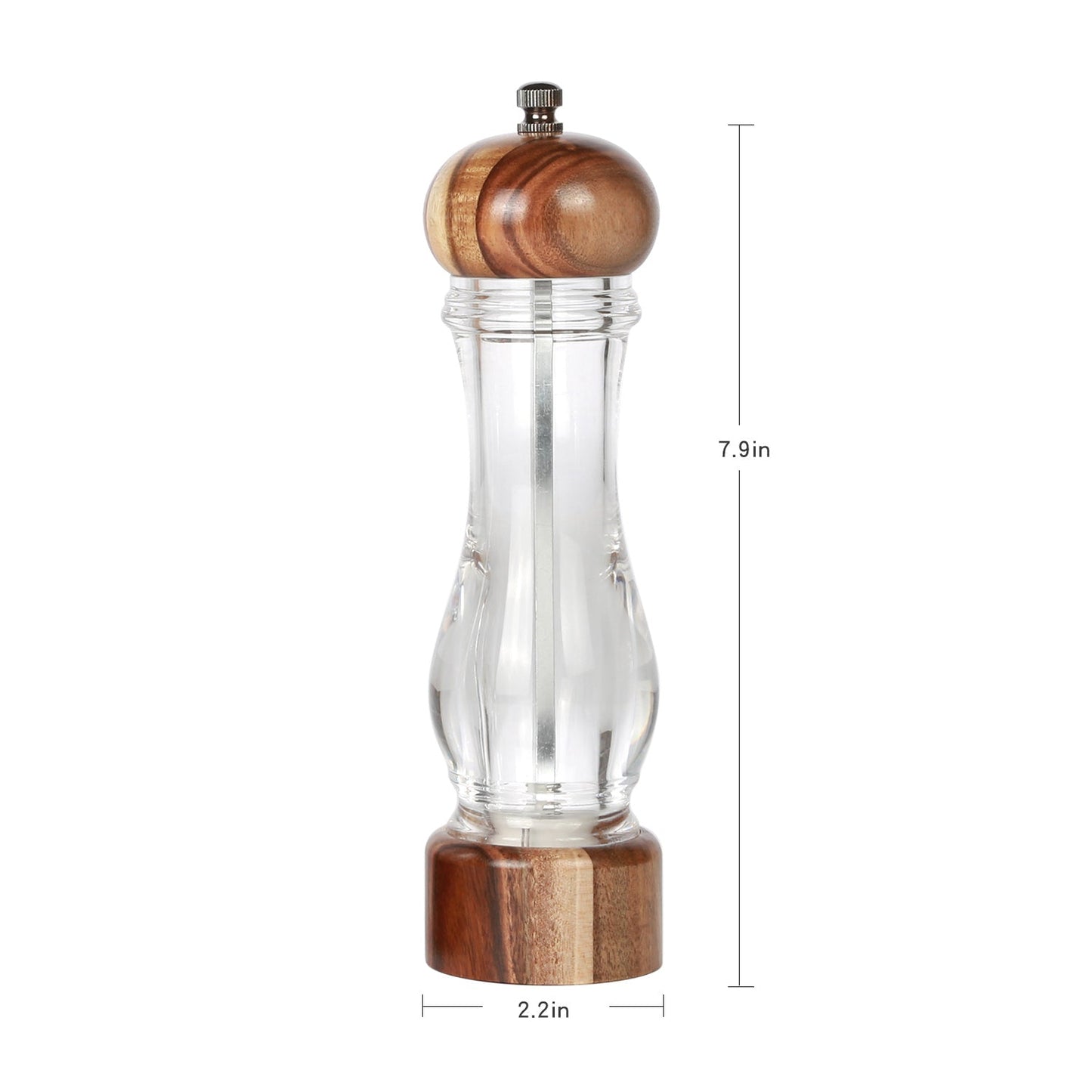 KKC HOME ACCENTS Wooden Salt and Pepper Shakers, Wooden Salt and Pepper Grinder Set Refillable,Acacia Wood and Acrylic, 8 inch, Adjustable Coarseness Fine to Coarse,2pcs