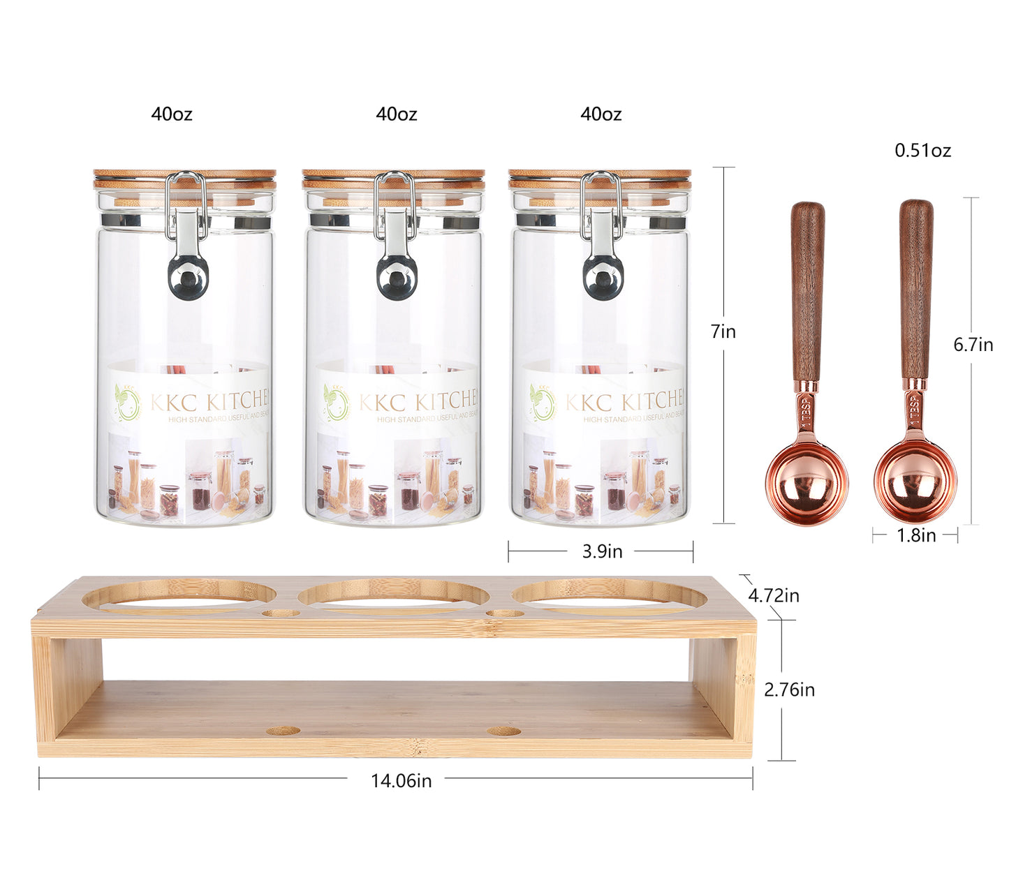KKC Glass Airtight Coffee Bean Storage Containers for Counter,40 FLoz,Pack of 3