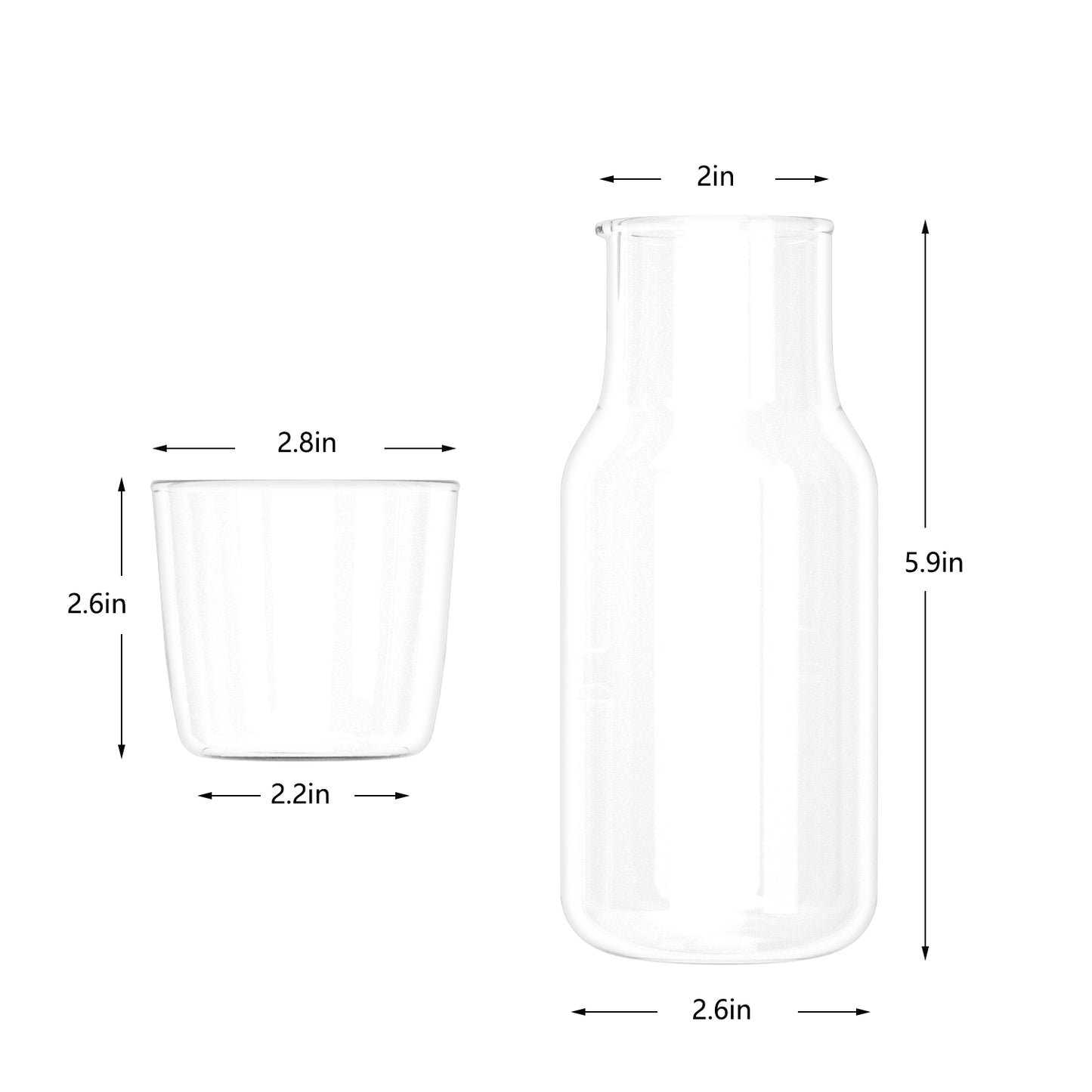 KKC HOME ACCENTS Bedside Water Carafe Set with Tumbler Glass Set for Bedroom Nightstand, Glass Mouthwash Bottle for Bathroom,Clear Glass Juice Water Pitcher,Night Water Carafe with Cup Set (12 oz)