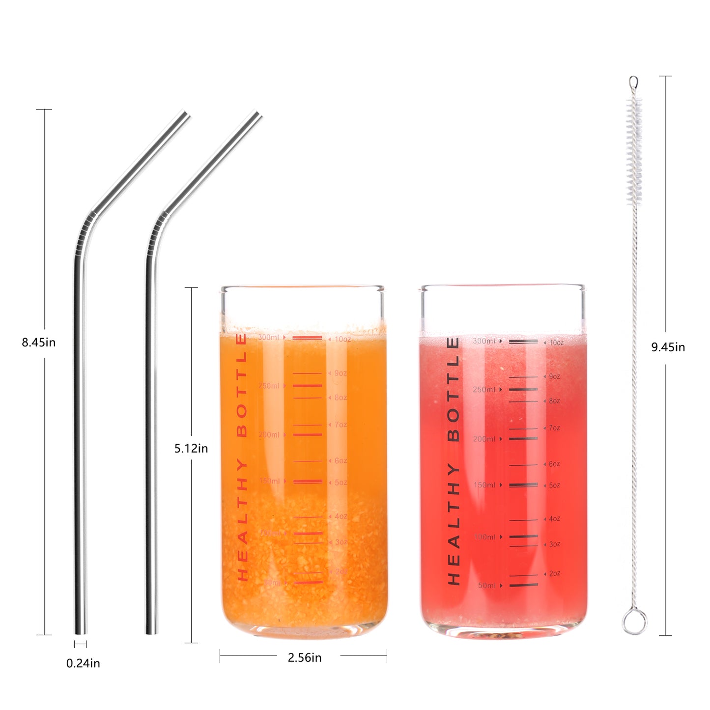 KKC HOME ACCENTS Glass Cup with Measurements for Drinking ,Water Glasses set of 2, 10 oz