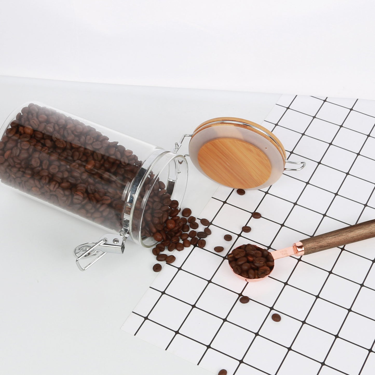 KKC Home Accents Glass Airtight Coffee Bean Storage Container with spoon, 40 FLoz (1200 ML)