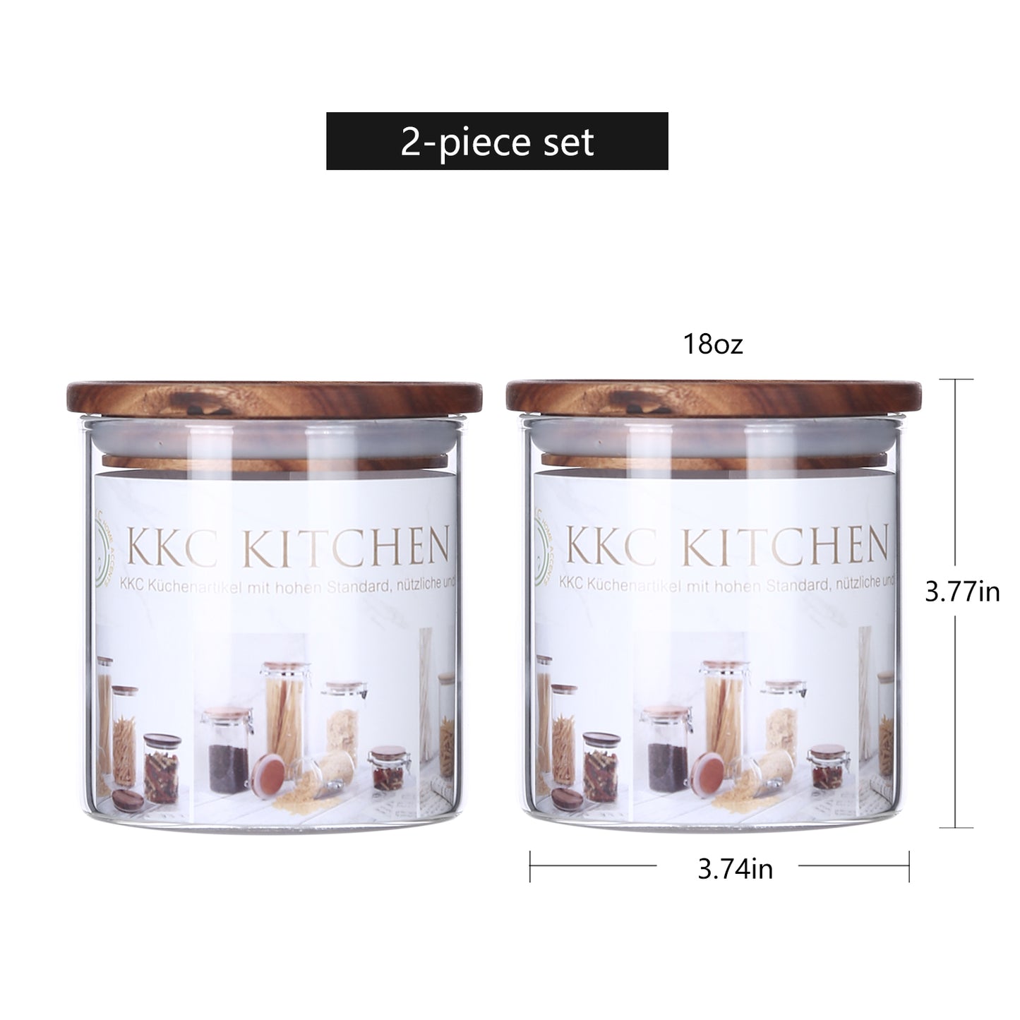 KKC Glass Storage Jars with Airtight Lids,Jar Canister with Wooden Lids,18 FLoz (550 ML x 2)