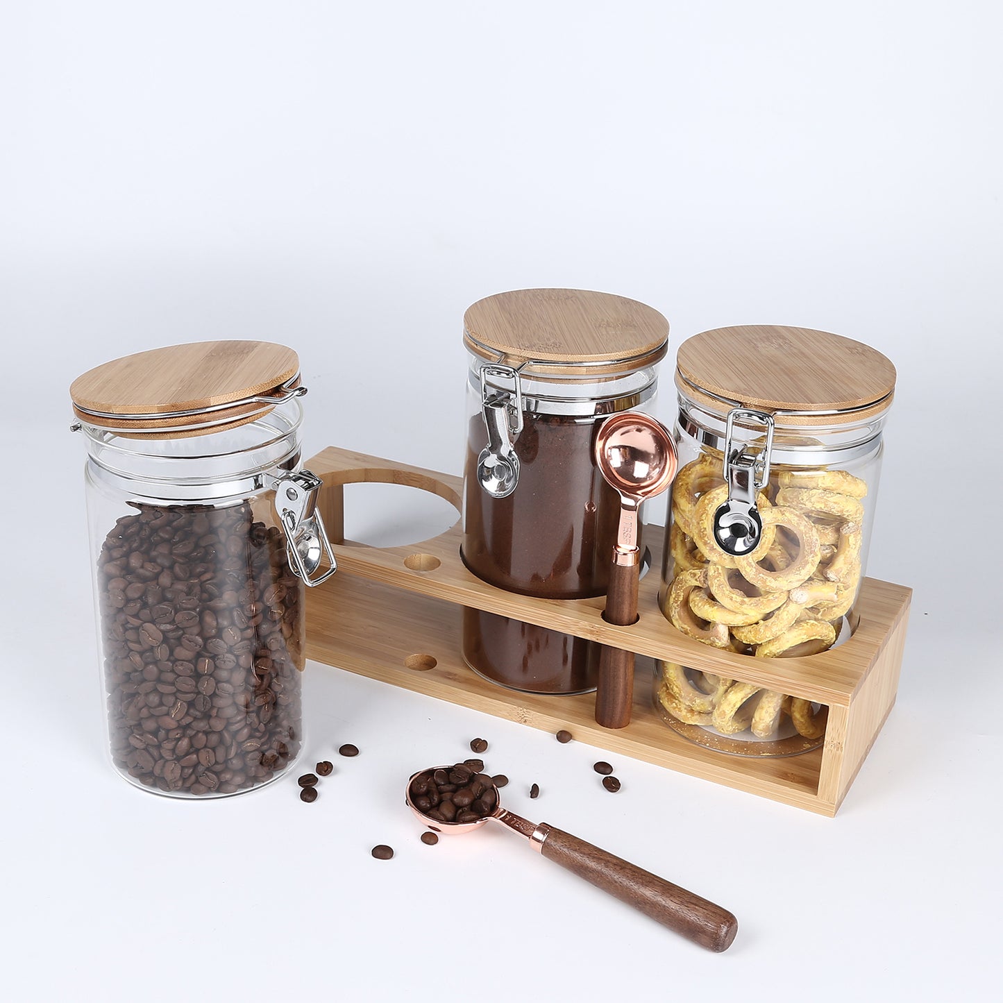 KKC Glass Airtight Coffee Bean Storage Containers for Counter,40 FLoz,Pack of 3