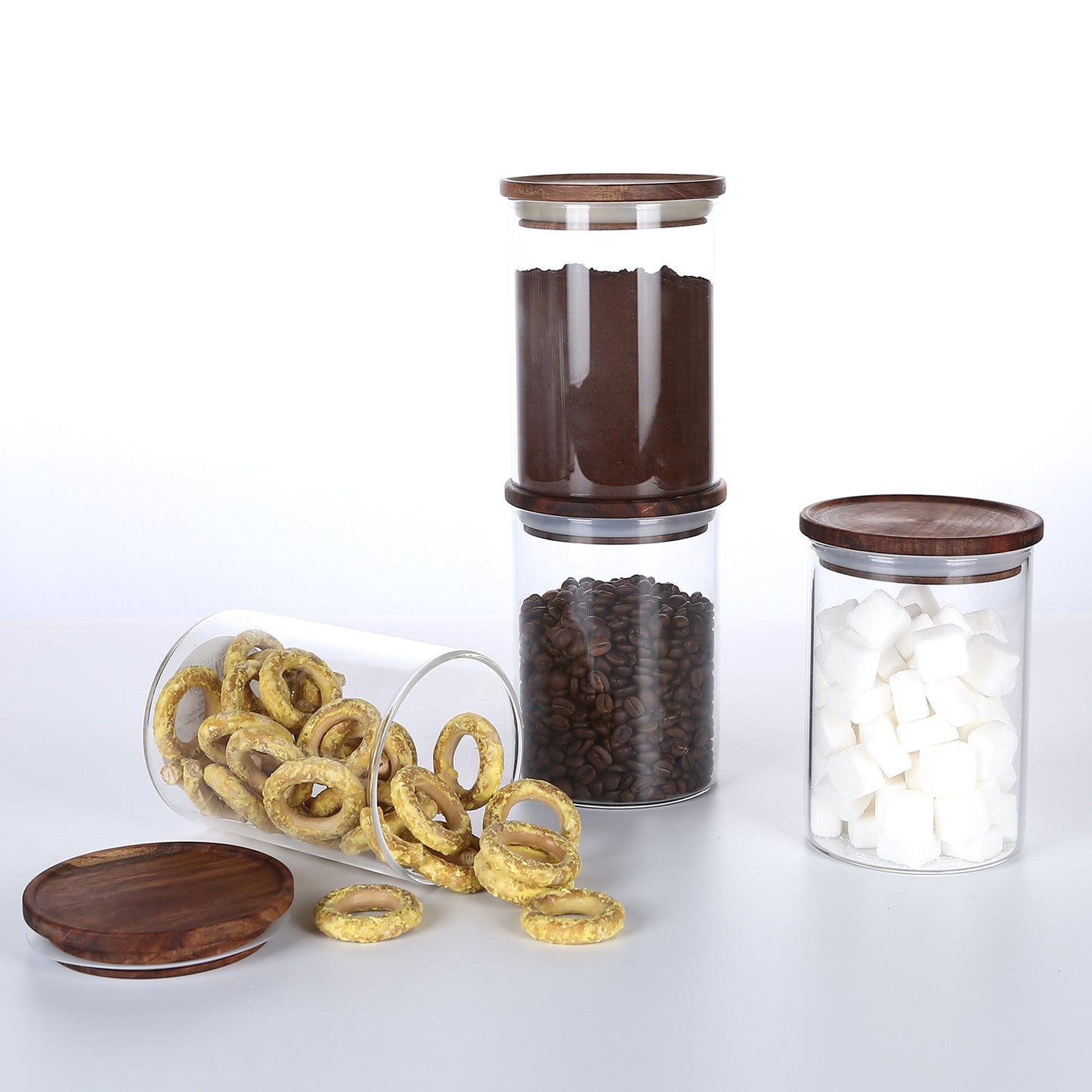 KKC Glass Airtight Food Storage Jar Containers with Wooden Lids, 25 FLoz (750 ML)