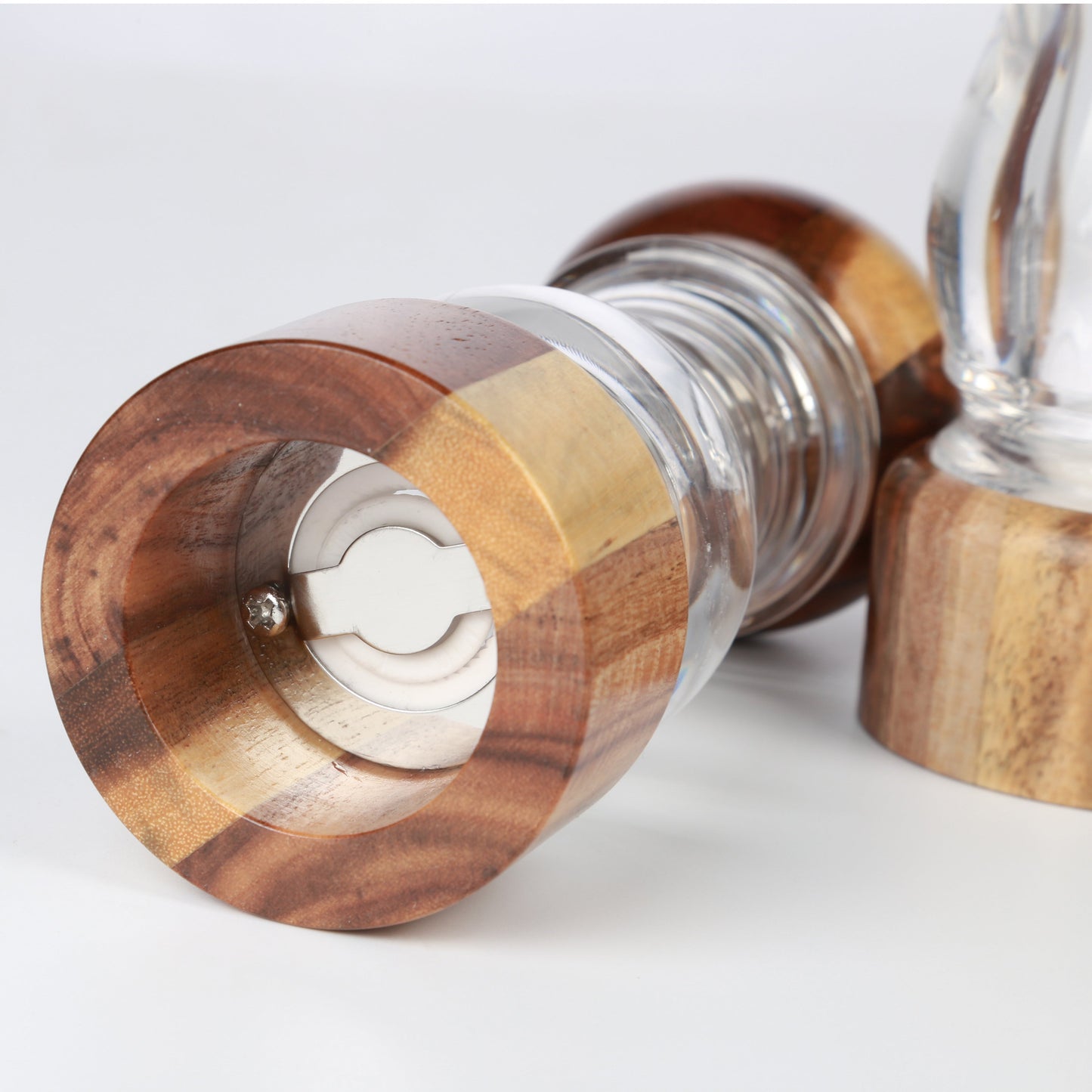 KKC HOME ACCENTS Wooden Salt and Pepper Shakers, Wooden Salt and Pepper Grinder Set Refillable,Acacia Wood and Acrylic, 8 inch, Adjustable Coarseness Fine to Coarse,2pcs