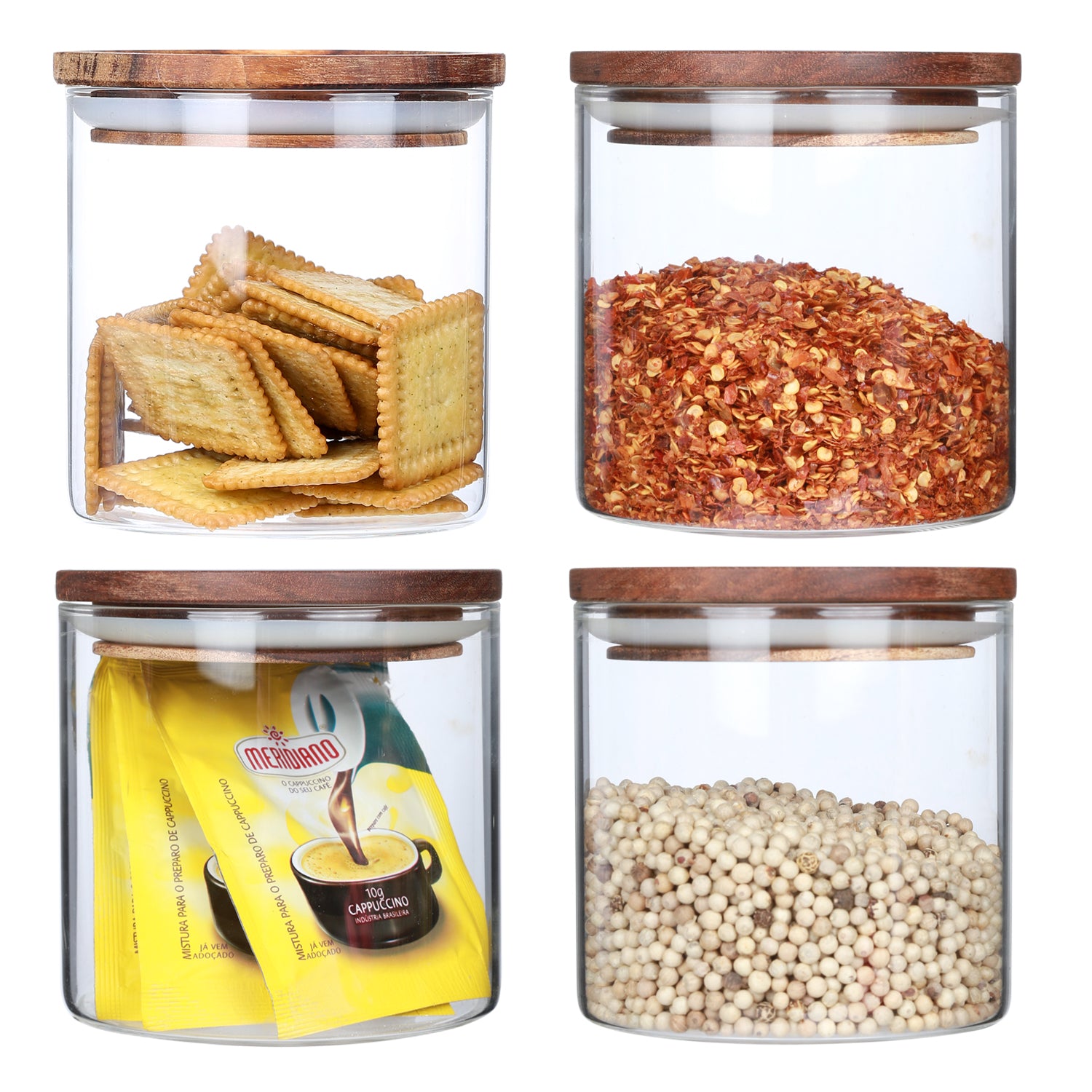 KKC Borosilicate Glass Storage Jars with Wooden Lids,18 FLoz (550