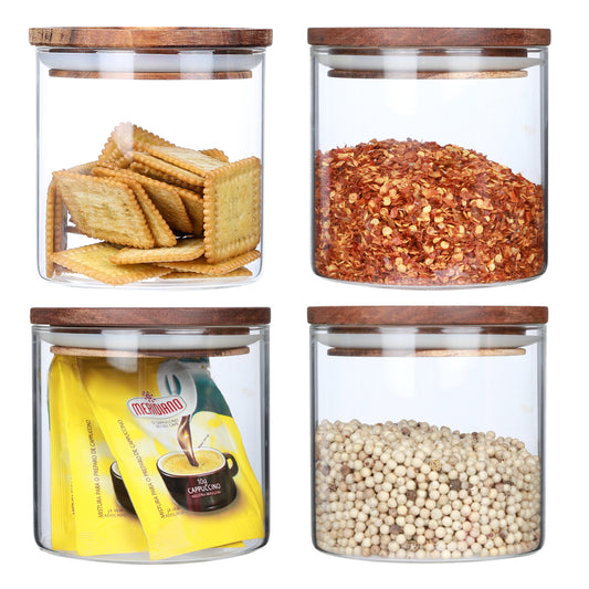 KKC Borosilicate Glass Storage Jars with Wooden Lids,18 FLoz (550 ML),Set of 4