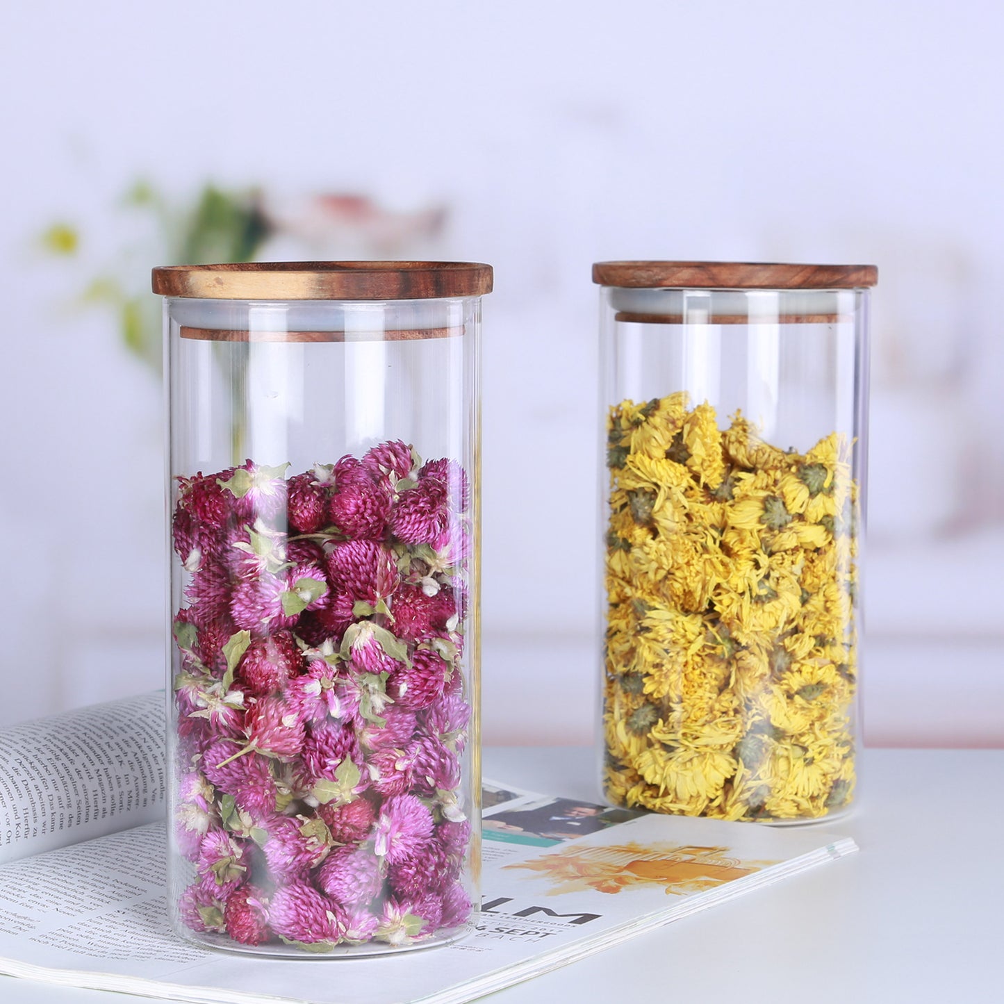 KKC HOME ACCENTS Glass Canister with Wood Lid, 39 FLoz,2 Pack