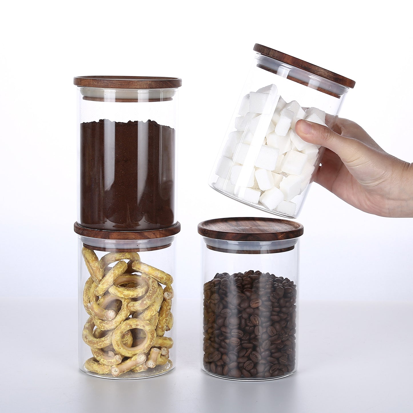 KKC Glass Airtight Food Storage Jar Containers with Wooden Lids, 25 FLoz (750 ML)