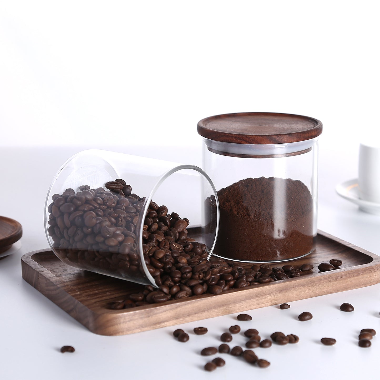 KKC Glass Storage Jars with Airtight Lids,Jar Canister with Wooden Lids,18 FLoz (550 ML x 2)