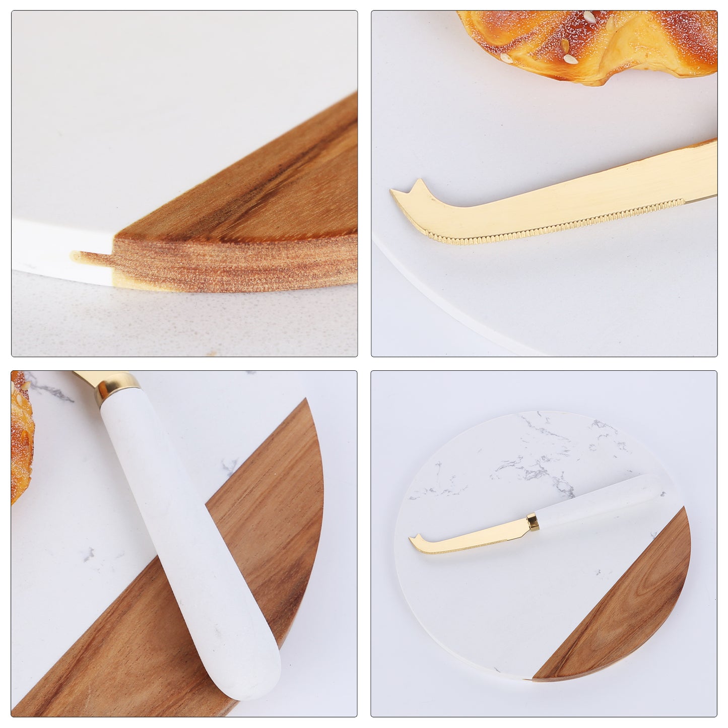 KKC HOME ACCENTS White Marble Cheese Board & Knife Set, Marble and Acacia Wood Cheese Board