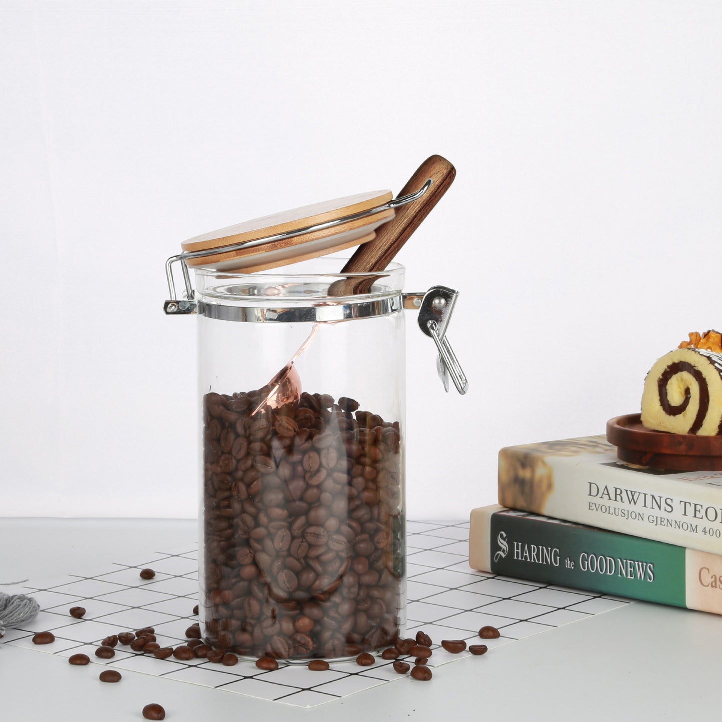 KKC Home Accents Glass Airtight Coffee Bean Storage Container with spoon, 40 FLoz (1200 ML)