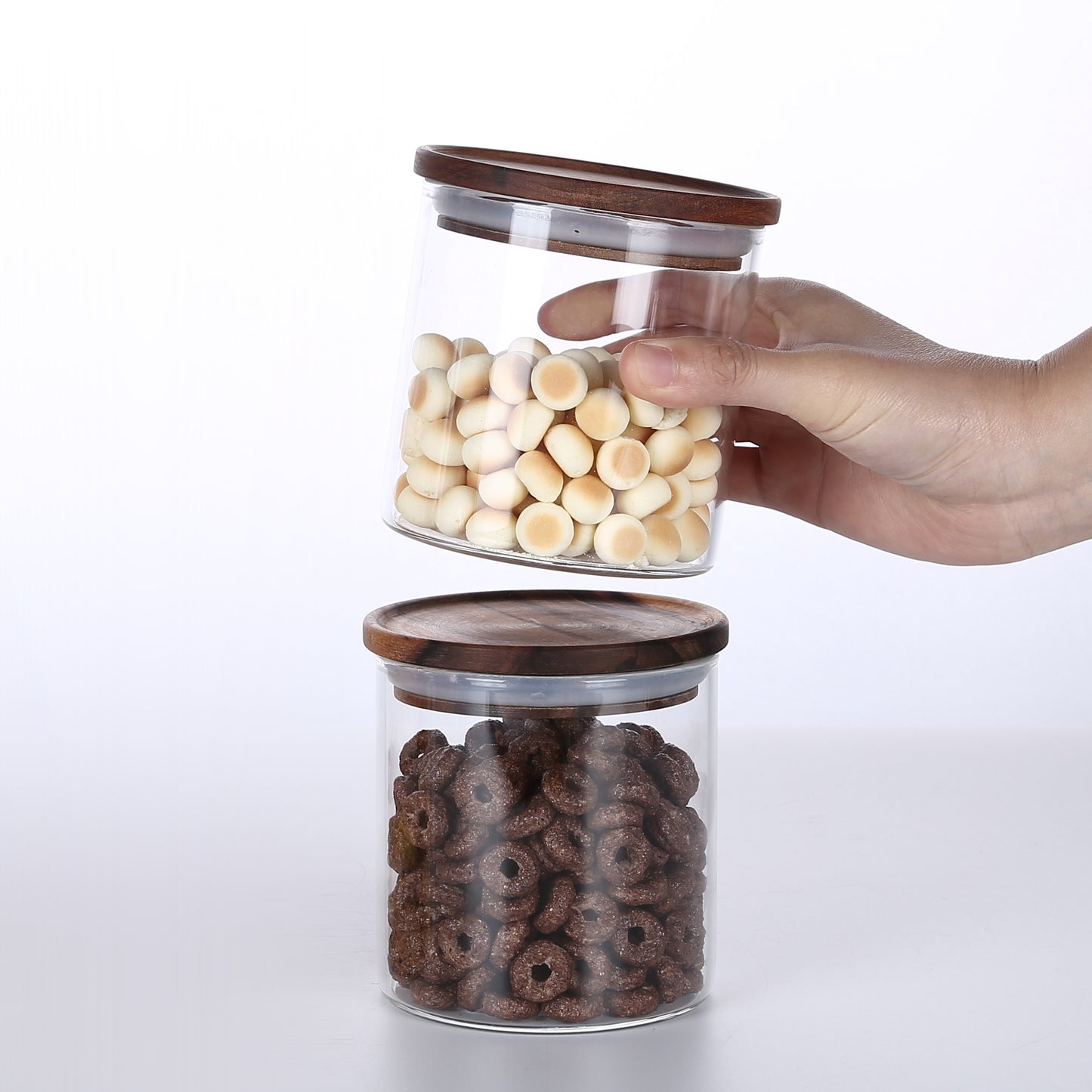 KKC Glass Storage Jars with Airtight Lids,Jar Canister with Wooden Lids,18 FLoz (550 ML x 2)