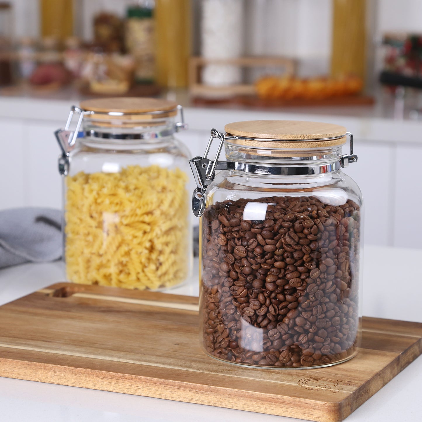 KKC Glass Coffee K Cup,Coffee Pod Storage Container,Sealed Glass Coffee Container for 24 oz (1.5 lb) Coffee Beans,Large Glass Storage Jar Canisters with Airtight Locking Hinged Lids for Flour,Brown Sugar,Cookies,Candy,Pasta,Grains,68 Fluid-oz