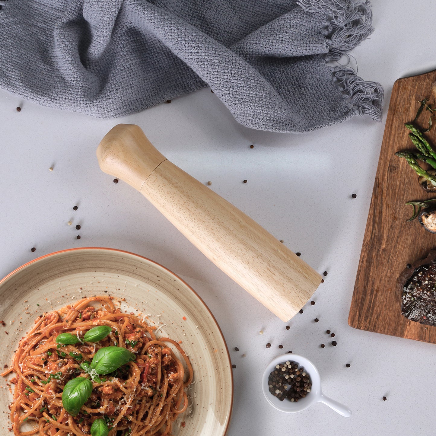 KKC Salt and Pepper Grinder Mill Wood - Wooden Salt and Pepper Mill , 10 inch, Rubber Mill with CrushGrinder