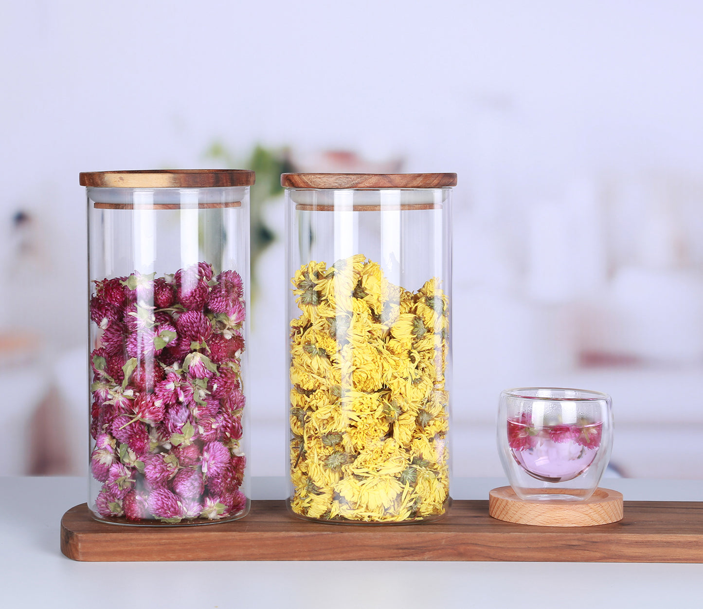 KKC HOME ACCENTS Glass Canister with Wood Lid, 39 FLoz,2 Pack