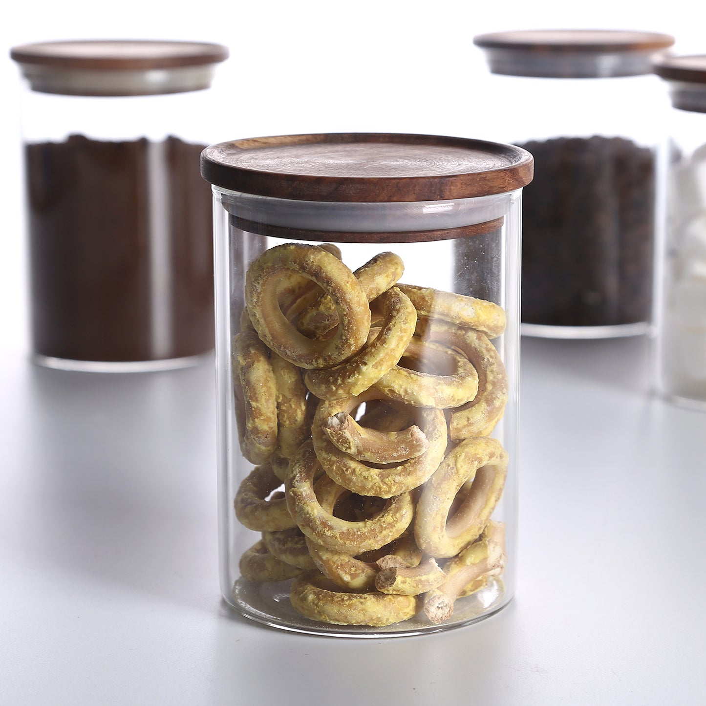 KKC Glass Airtight Food Storage Jar Containers with Wooden Lids, 25 FLoz (750 ML)