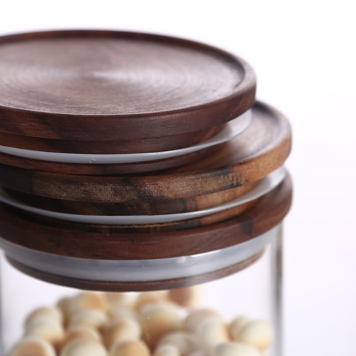 KKC Glass Airtight Food Storage Jar Containers with Wooden Lids, 25 FLoz (750 ML)