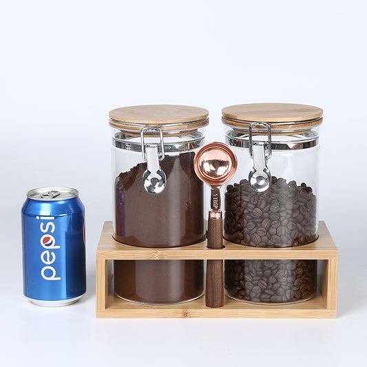 KKC Borosilicate Glass Storage Jars with Spoon (Scoop),1200ml 2pcs