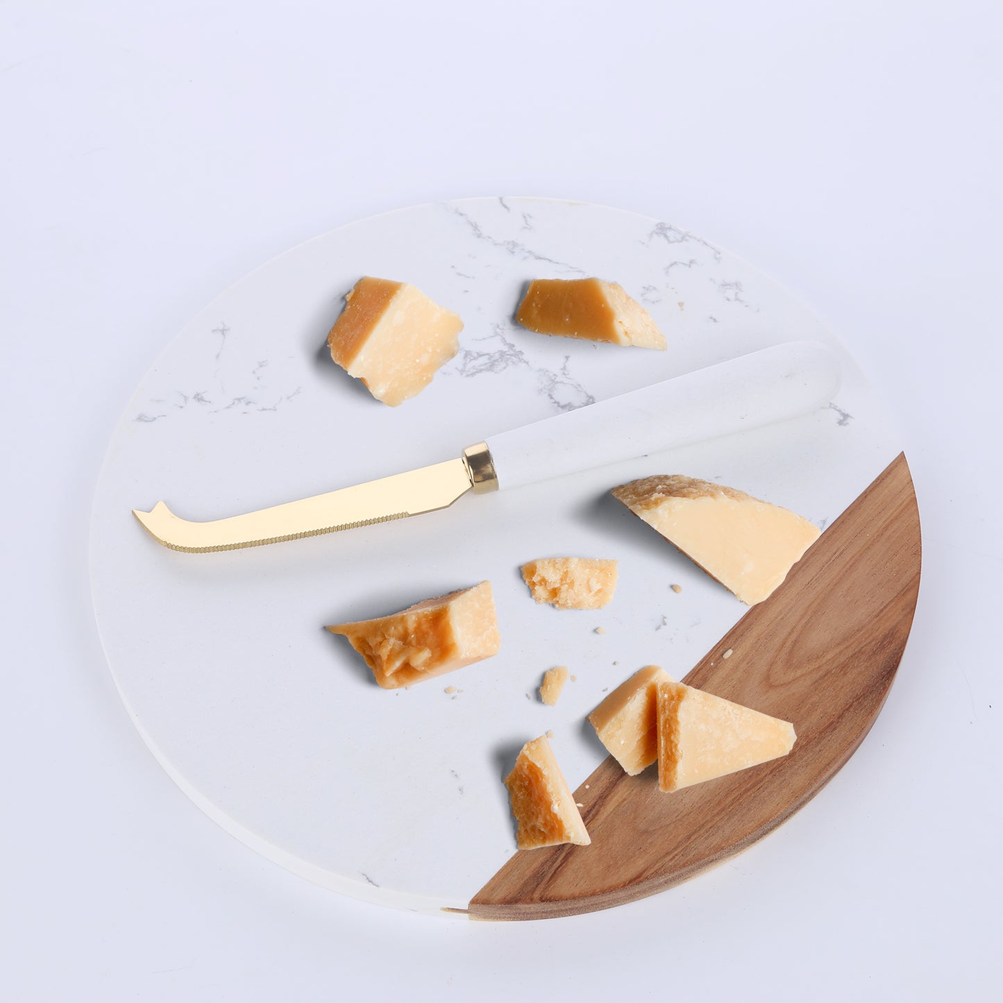 KKC HOME ACCENTS White Marble Cheese Board & Knife Set, Marble and Acacia Wood Cheese Board